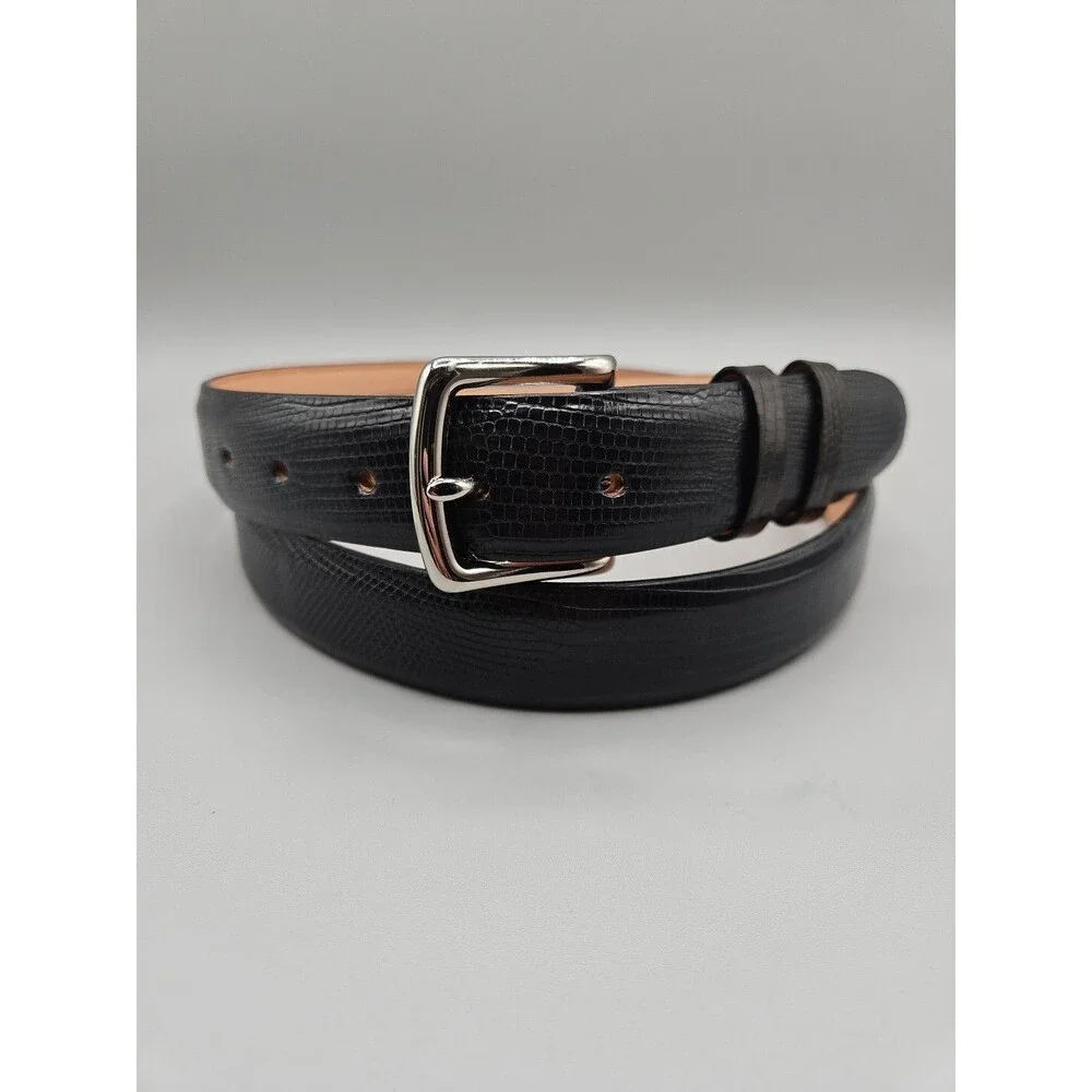 Hand Crafted Java Lizard Leather Belt Size 44 Black Chrome Solid Brass USA Made